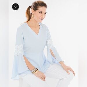Chico's Light Blue Bell Sleeve Top